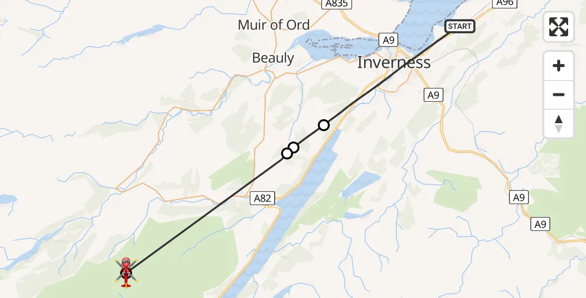 Flight route Air Ambulance Helicopter Inverness - Highland, 19 July 2026, 11:06