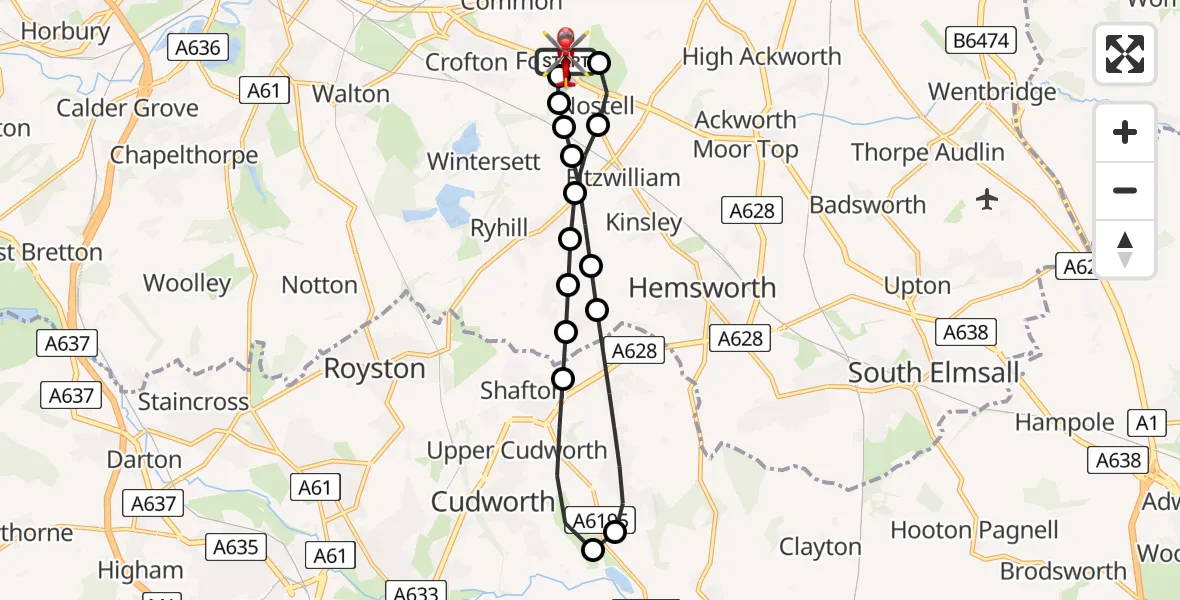 Flight route Air Ambulance Helicopter YAA Nostell Helicopter Port - YAA Nostell Helicopter Port, 19 July 2026, 11:26