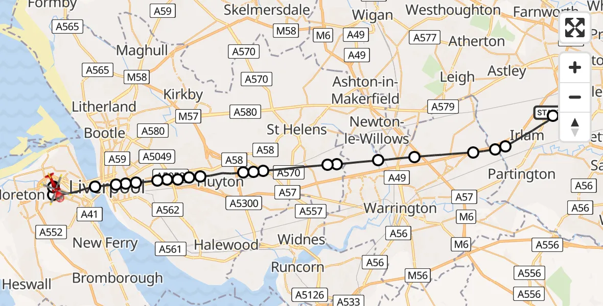 Flight route Air Ambulance Helicopter Manchester Barton Aerodrome - Bidston Hill, 19 July 2026, 11:27