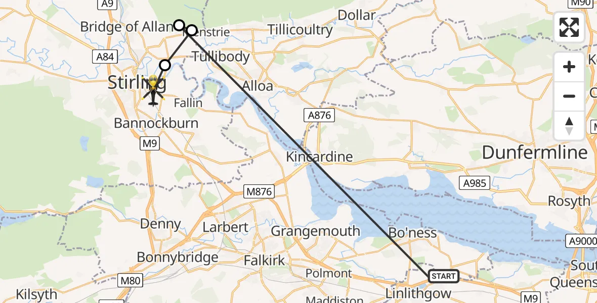 Flight route Police Helicopter Linlithgow - Springkerse, 19 July 2026, 11:28