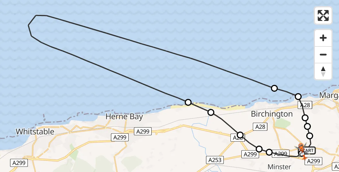 Flight route Coastguard Helicopter Manston Airport - Manston Airport, 19 July 2026, 11:30