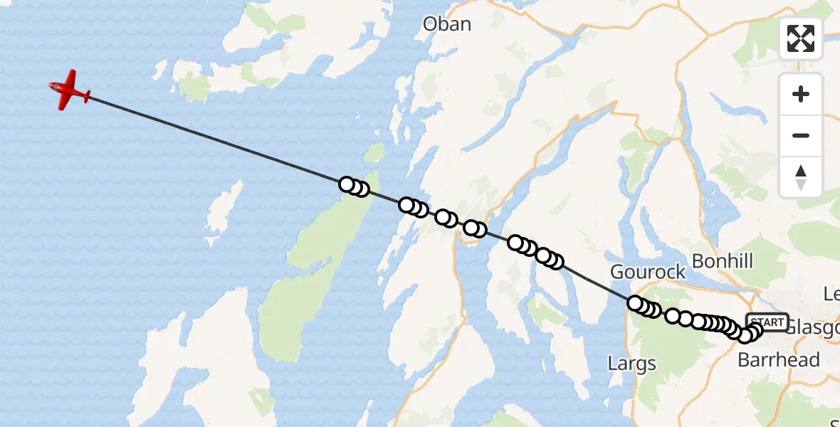Flight route Air Ambulance Aircraft Glasgow Airport - Inner Seas, 19 July 2026, 11:32