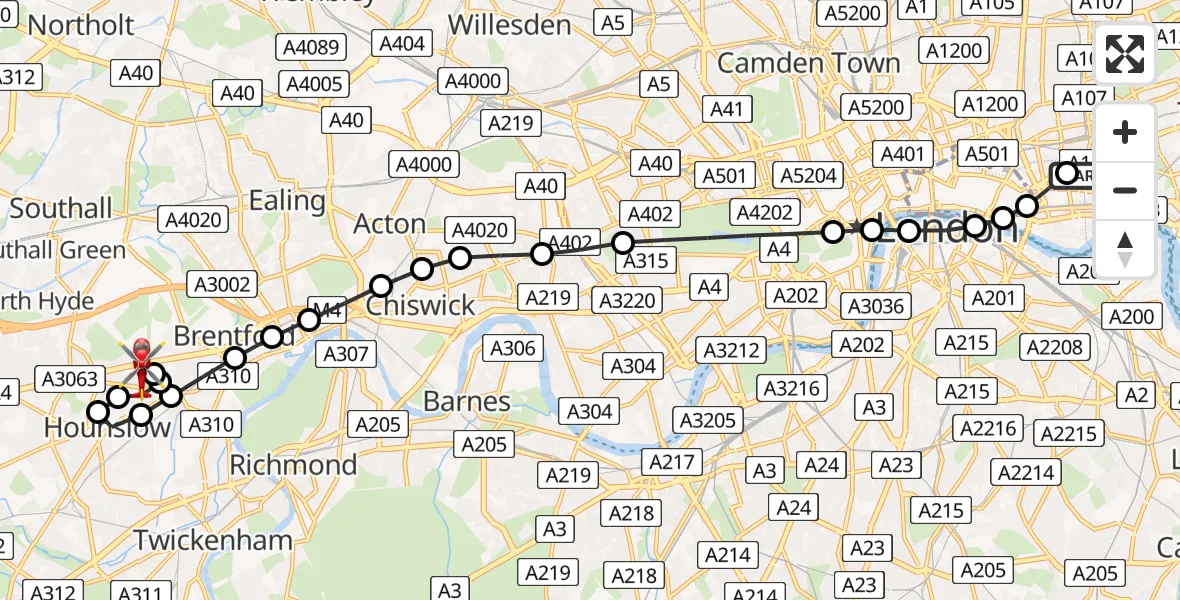 Flight route Air Ambulance Helicopter Royal London Hospital - Worton, 19 July 2026, 11:33