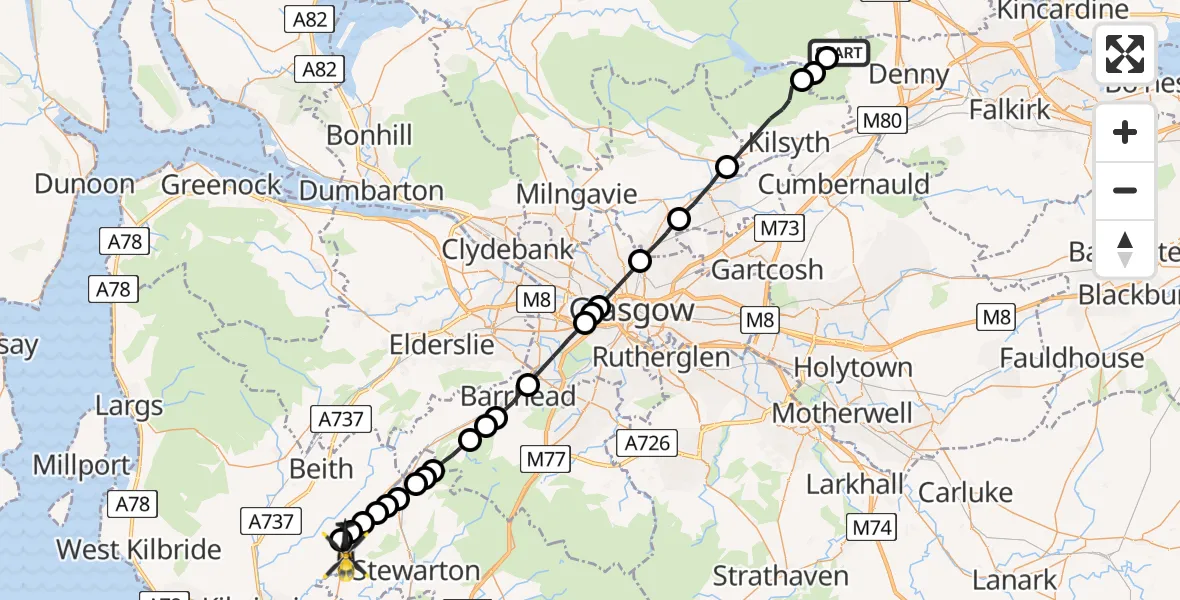 Flight route Police Helicopter Fankerton - Auchentiber, 19 July 2026, 11:33