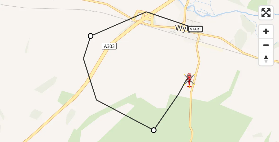 Flight route Air Ambulance Helicopter Wylye - Wylye, 19 July 2026, 11:42