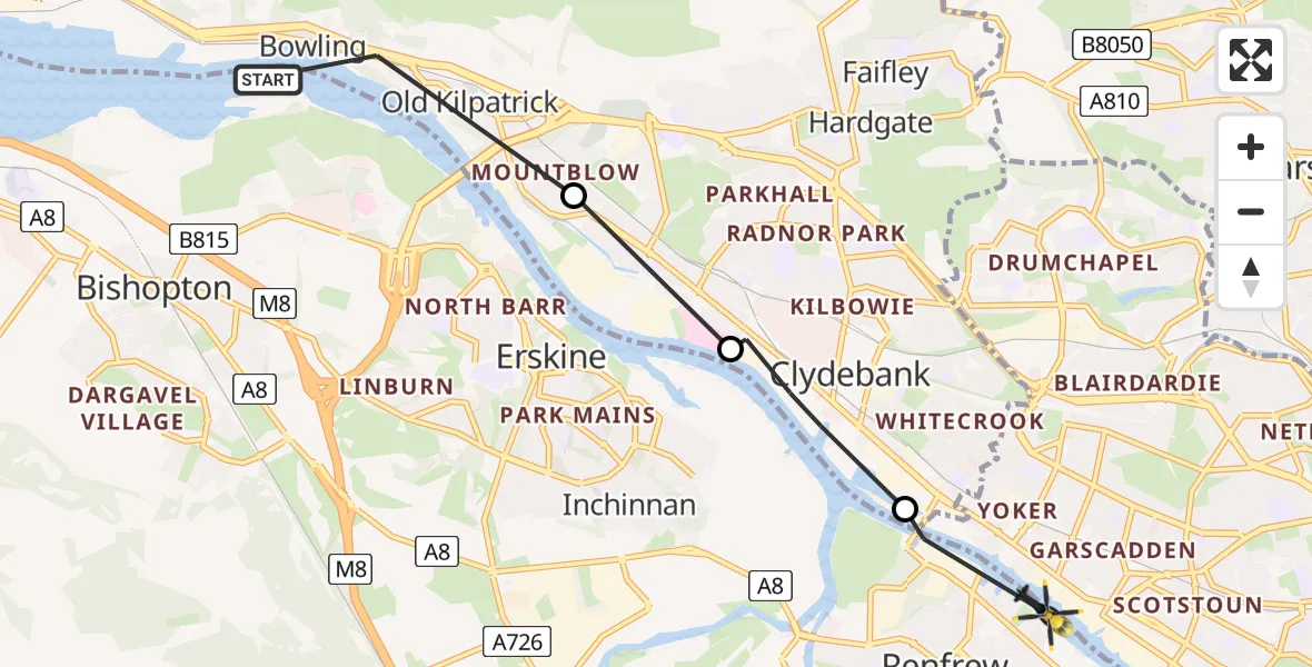 Flight route Police Helicopter Bowling - Renfrew, 19 July 2026, 11:45