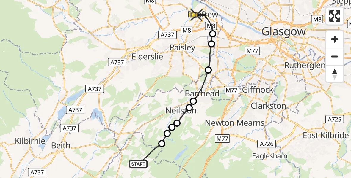 Flight route Police Helicopter Hazelbank Farm - Renfrew, 19 July 2026, 11:51