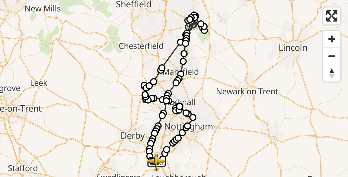 Flight route Police Aircraft East Midlands Airport - East Midlands Airport, 19 July 2026, 12:04