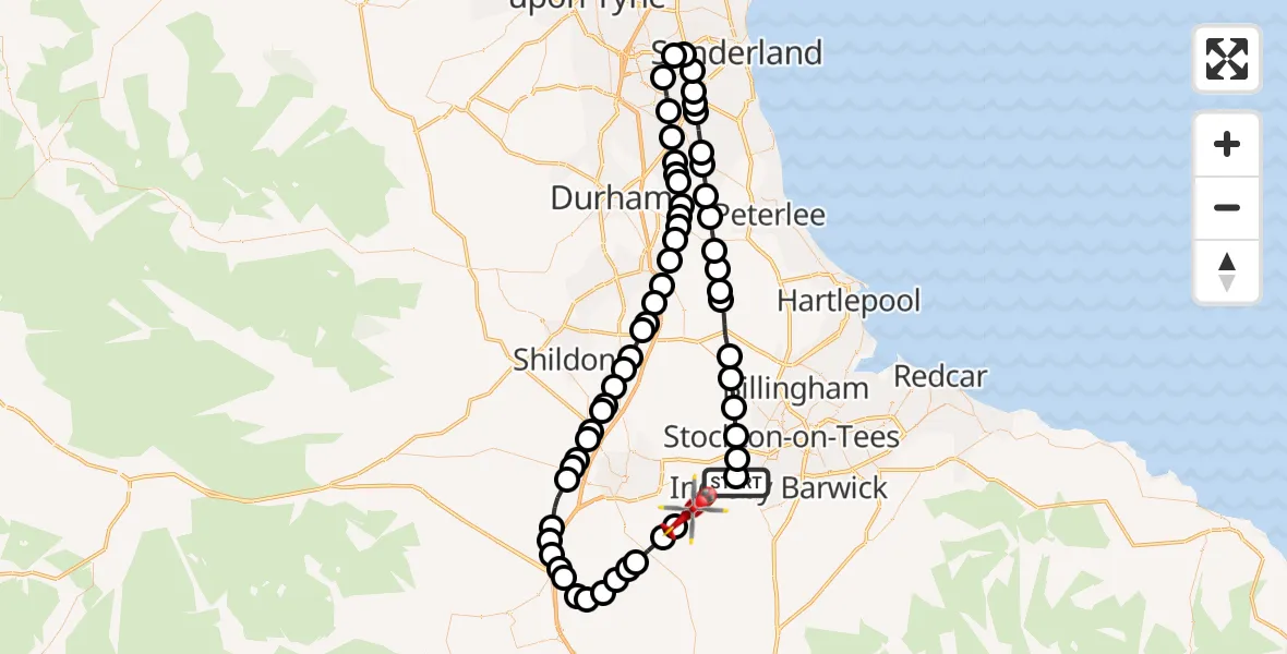 Flight route Air Ambulance Helicopter Egglescliffe - Neasham, 19 July 2026, 12:14