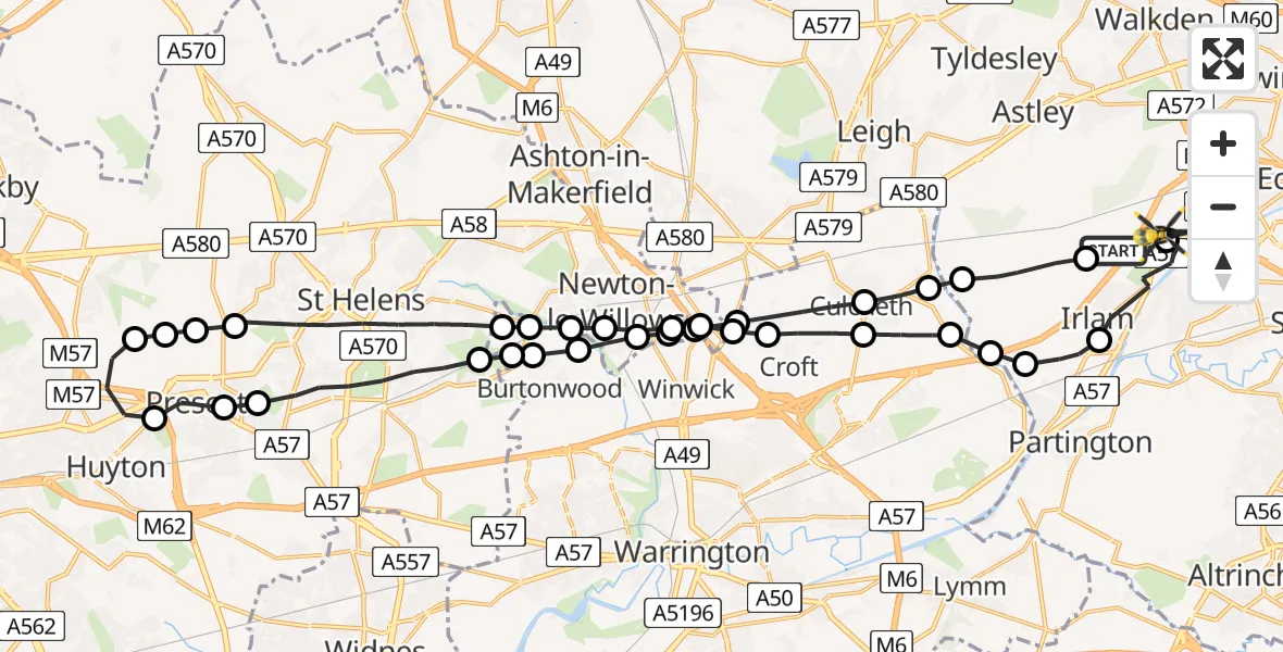 Flight route Police Helicopter Irlam - Manchester Barton Aerodrome, 19 July 2026, 12:22