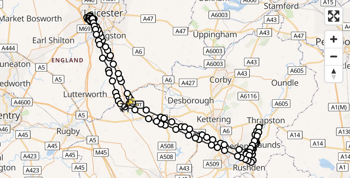 Flight route Police Helicopter Sibbertoft - Harborough, 19 July 2026, 12:33