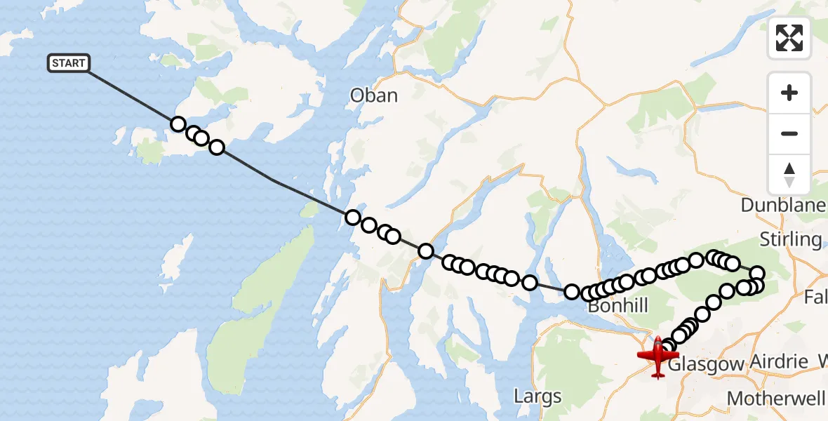 Flight route Air Ambulance Aircraft Inner Seas - Glasgow Airport, 19 July 2026, 12:41