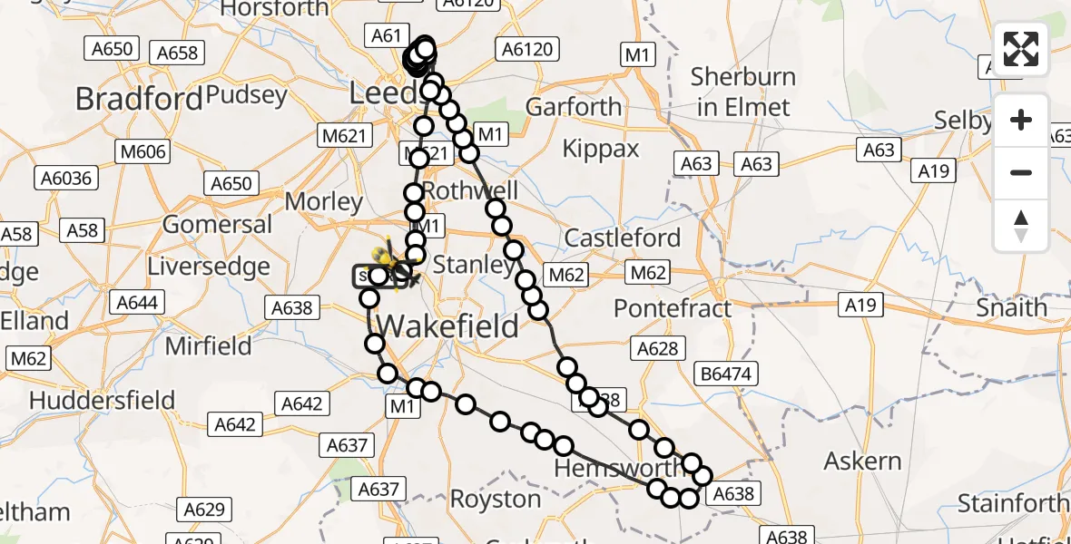 Flight route Police Helicopter East Ardsley - East Ardsley, 19 July 2026, 12:41