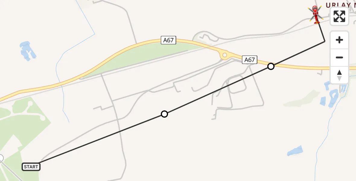 Flight route Air Ambulance Helicopter Teesside International Airport - Egglescliffe, 19 July 2026, 12:44
