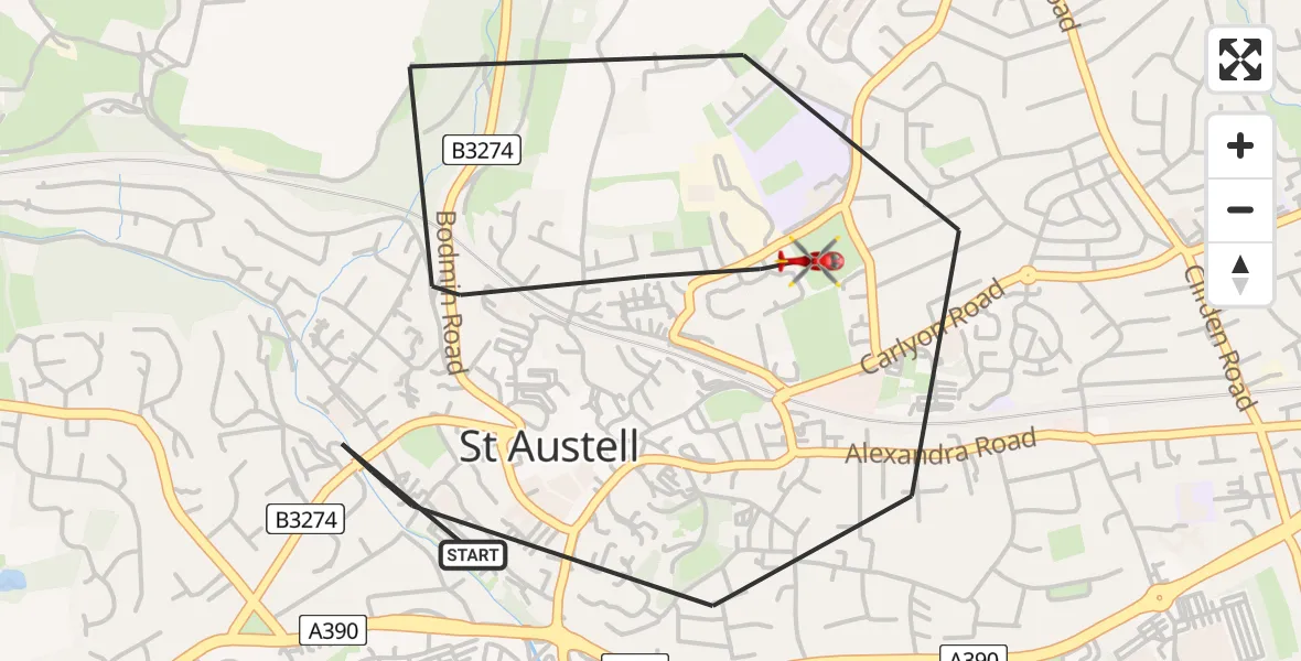 Flight route Air Ambulance Helicopter St. Austell - St. Austell, 19 July 2026, 13:13