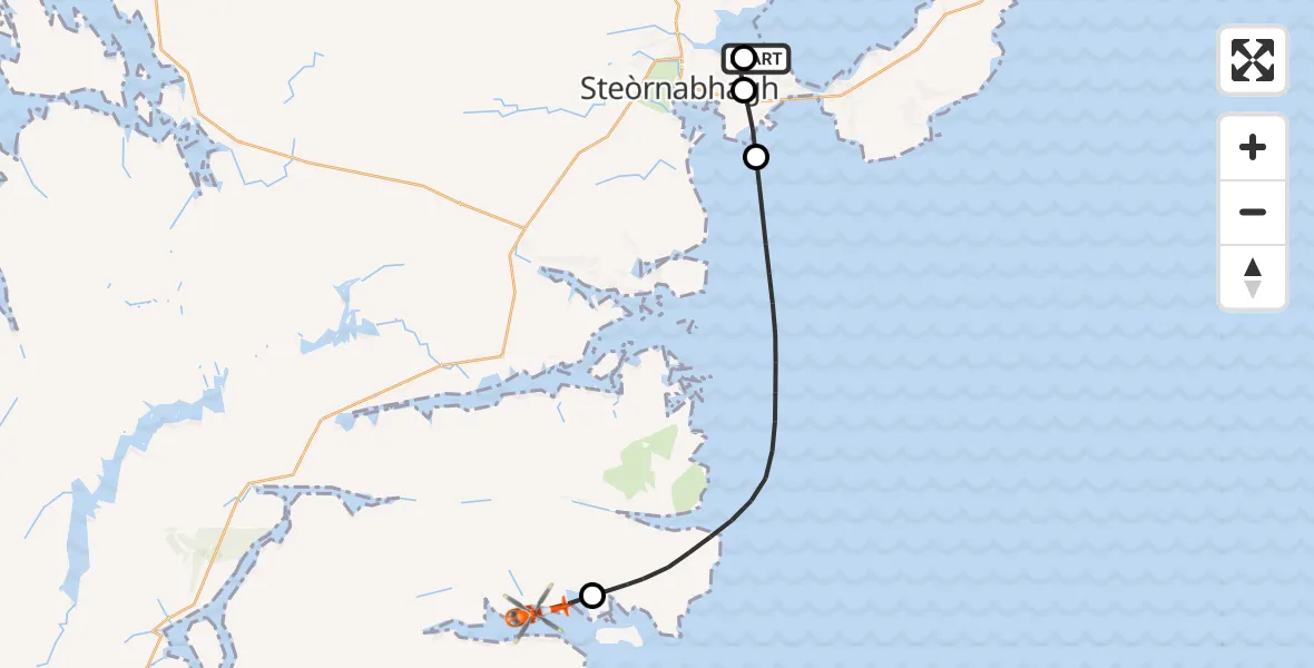 Flight route Coastguard Helicopter Stornoway Airport - Stìomrabhagh, 19 July 2026, 13:29