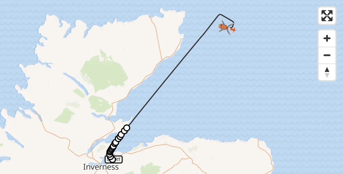 Flight route Coastguard Helicopter Inverness Airport - North Sea, 19 July 2026, 13:32