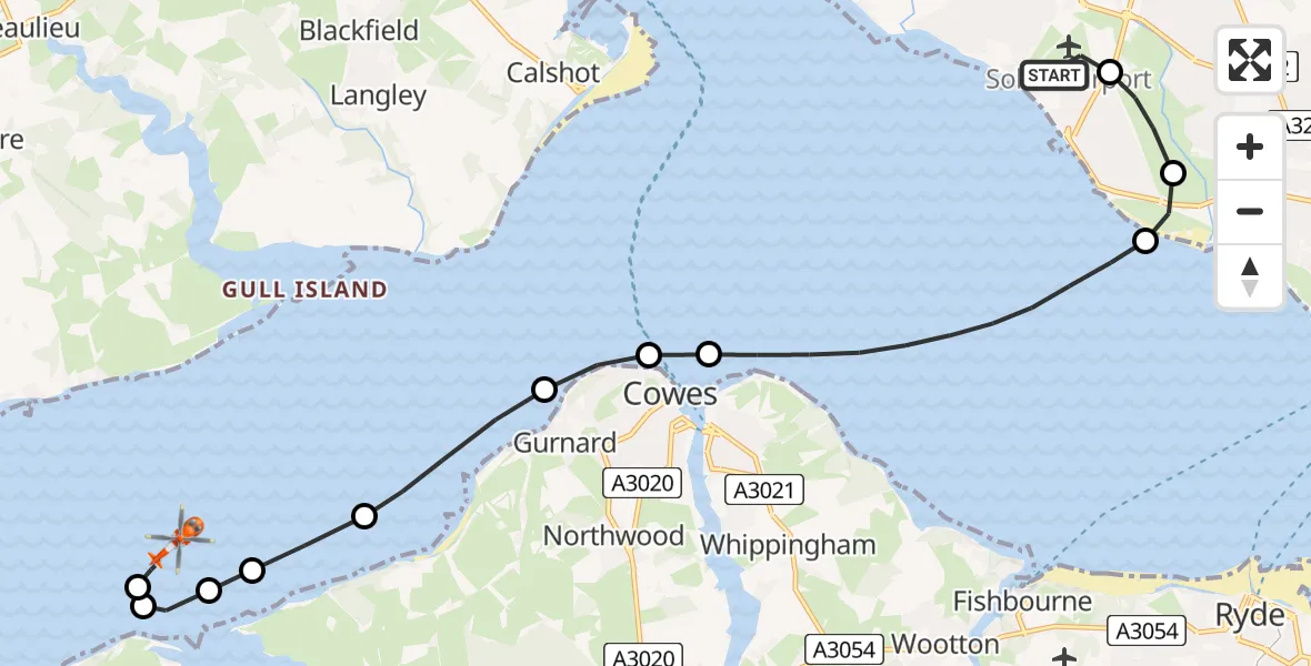 Flight route Coastguard Helicopter Solent Airport - English Channel, 19 July 2026, 13:46