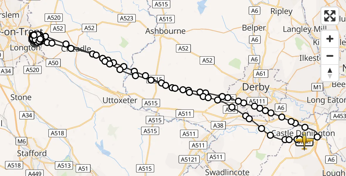 Flight route Police Aircraft East Midlands Airport - East Midlands Airport, 19 July 2026, 13:58