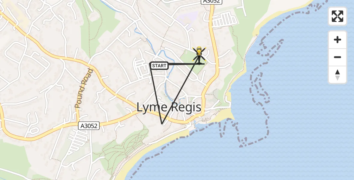 Flight route Police Helicopter Lyme Regis - Lyme Regis, 19 July 2026, 14:14