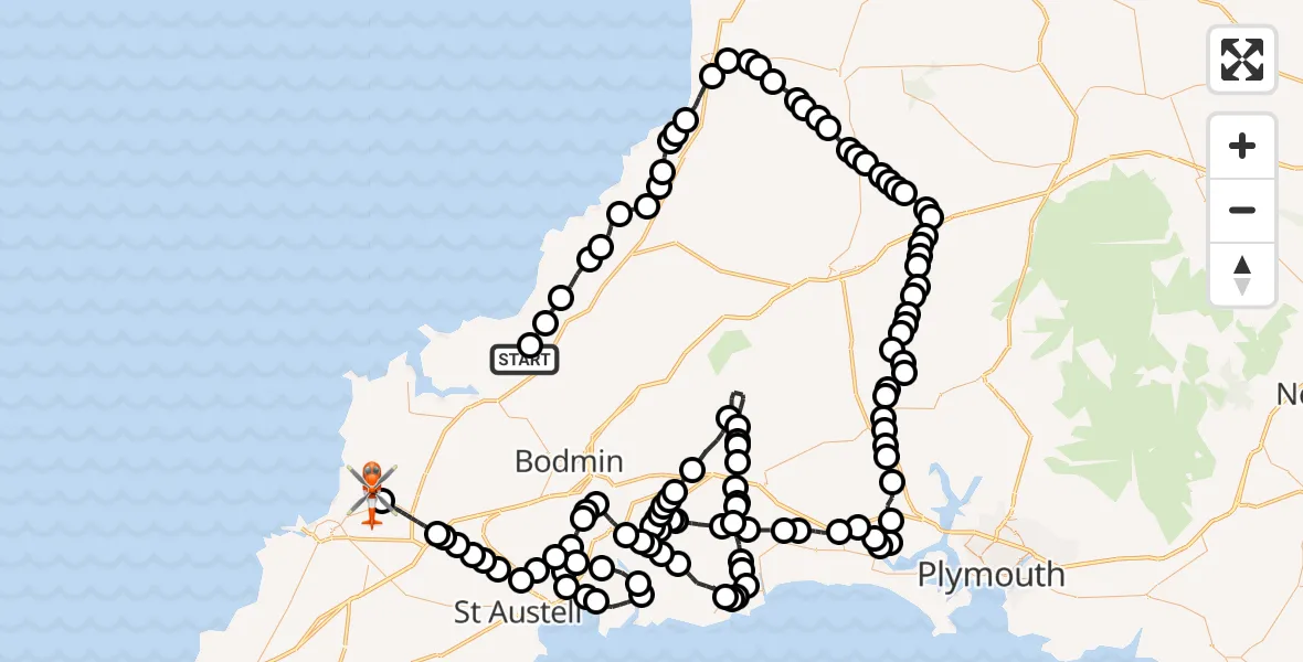 Flight route Coastguard Helicopter St Kew - Cornwall Airport Newquay, 19 July 2026, 14:17