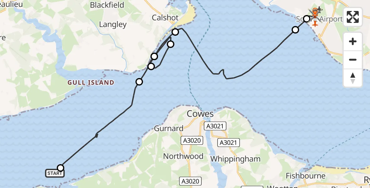 Flight route Coastguard Helicopter Shalfleet - Solent Airport, 19 July 2026, 14:26