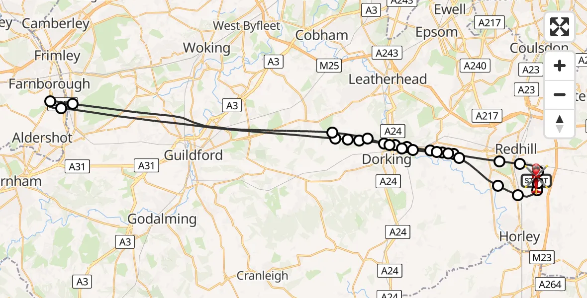 Flight route Air Ambulance Helicopter Redhill Aerodrome - Redhill Aerodrome, 19 July 2026, 14:40