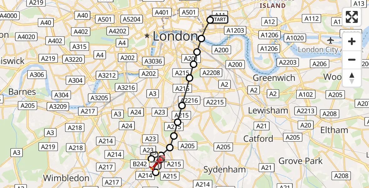 Flight route Air Ambulance Helicopter Royal London Hospital - Streatham, 19 July 2026, 14:43