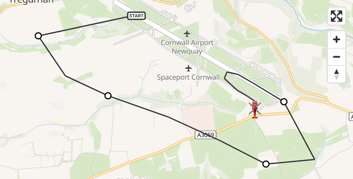 Flight route Air Ambulance Helicopter Cornwall Airport Newquay - Cornwall Airport Newquay, 19 July 2026, 15:07