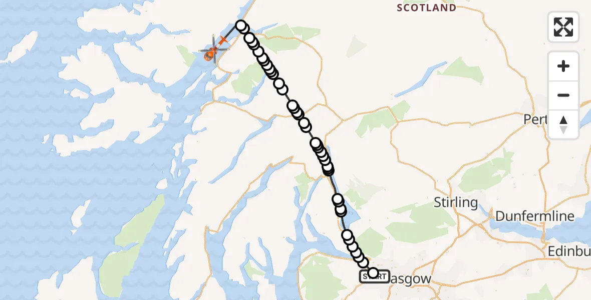 Flight route Coastguard Helicopter Glasgow Airport - Inner Seas, 19 July 2026, 15:23