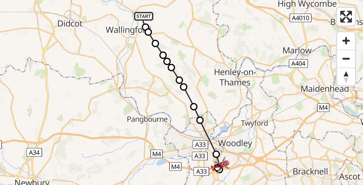 Flight route Air Ambulance Helicopter RAF Benson - Lower Earley, 19 July 2026, 15:32