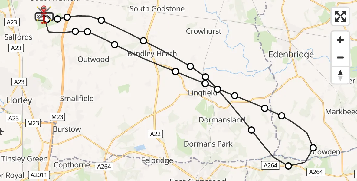 Flight route Air Ambulance Helicopter Redhill Aerodrome - Redhill Aerodrome, 19 July 2026, 15:33