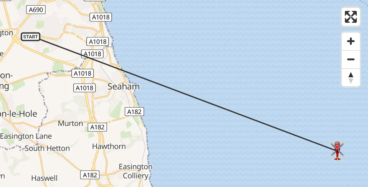 Flight route Air Ambulance Helicopter Houghton-le-Spring - North Sea, 19 July 2026, 15:45