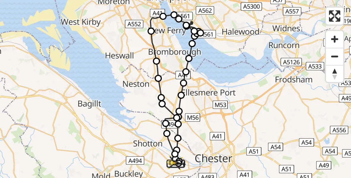 Flight route Police Helicopter Hawarden Airport - Hawarden Airport, 19 July 2026, 16:03
