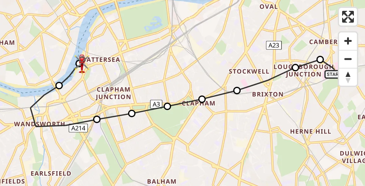 Flight route Air Ambulance Helicopter Kings College London Hospital - London Heliport, 19 July 2026, 16:25