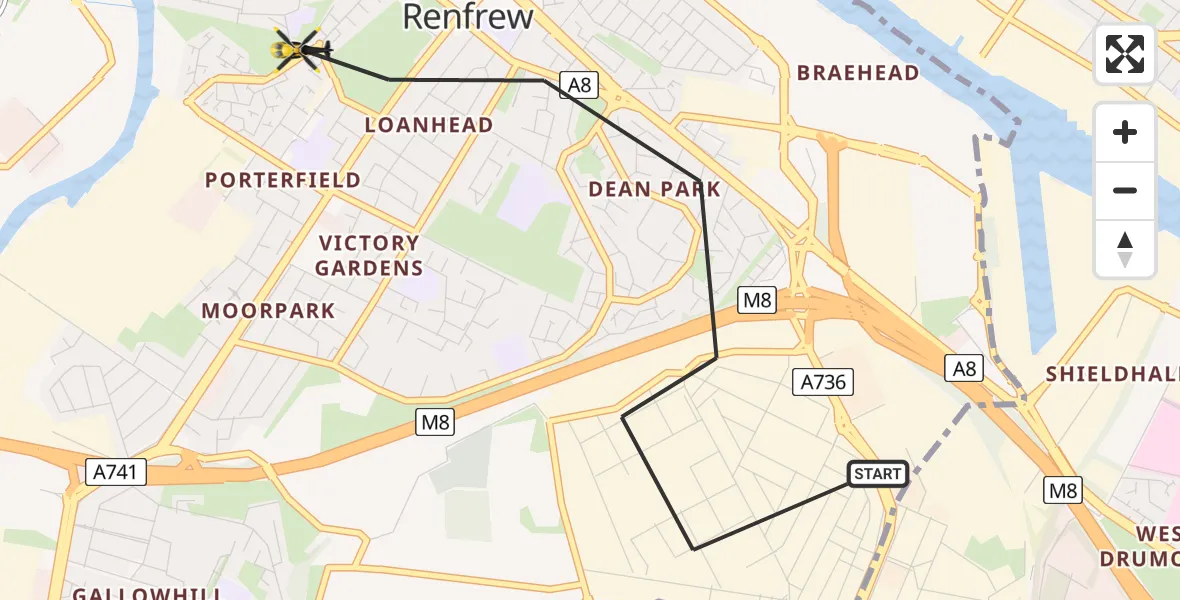 Flight route Police Helicopter Renfrew - Renfrew, 19 July 2026, 16:28