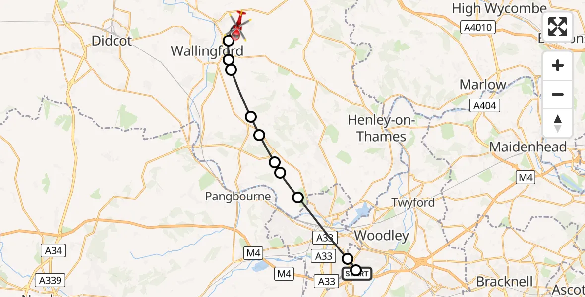 Flight route Air Ambulance Helicopter Lower Earley - RAF Benson, 19 July 2026, 16:48