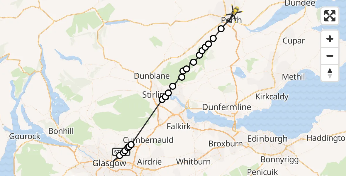 Flight route Police Helicopter Stepps - Perth, 19 July 2026, 17:09