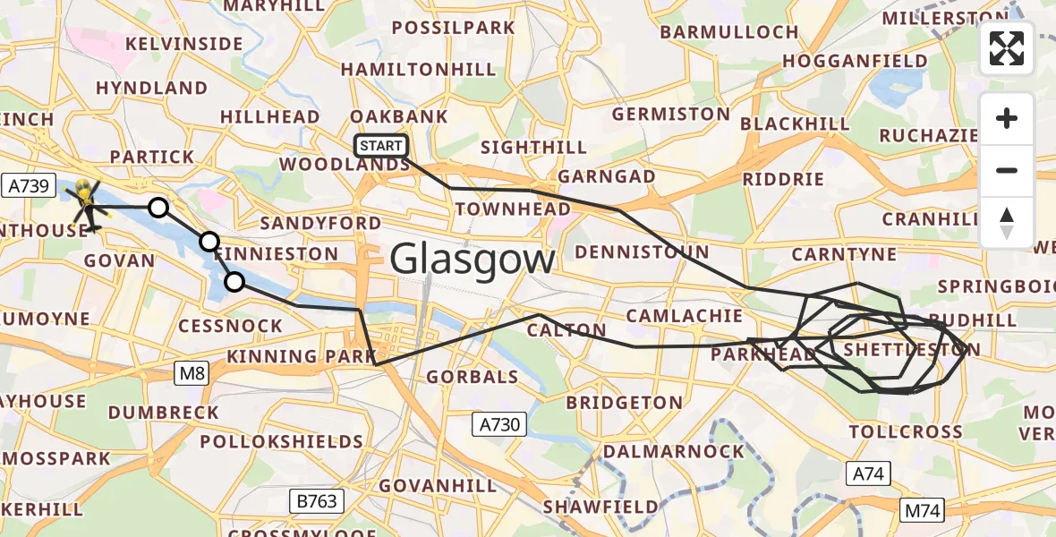 Flight route Police Helicopter Glasgow - Glasgow, 19 July 2026, 17:14
