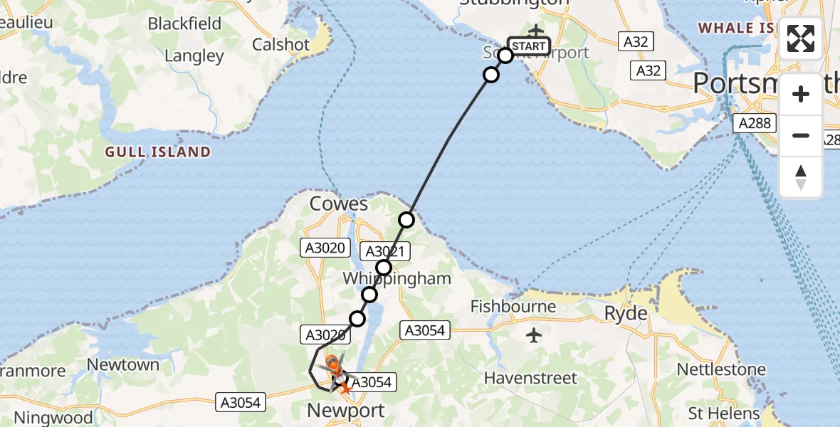 Flight route Coastguard Helicopter Solent Airport - St Marys Hospital Isle Of Wight, 19 July 2026, 17:29