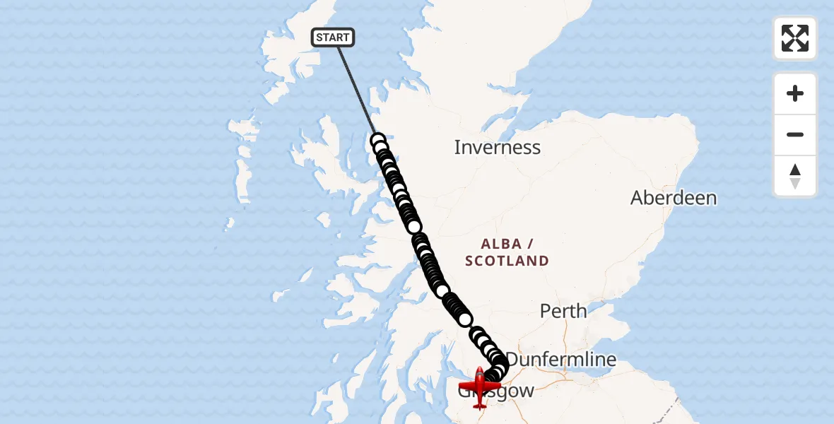 Flight route Air Ambulance Aircraft Inner Seas - Glasgow Airport, 19 July 2026, 17:54