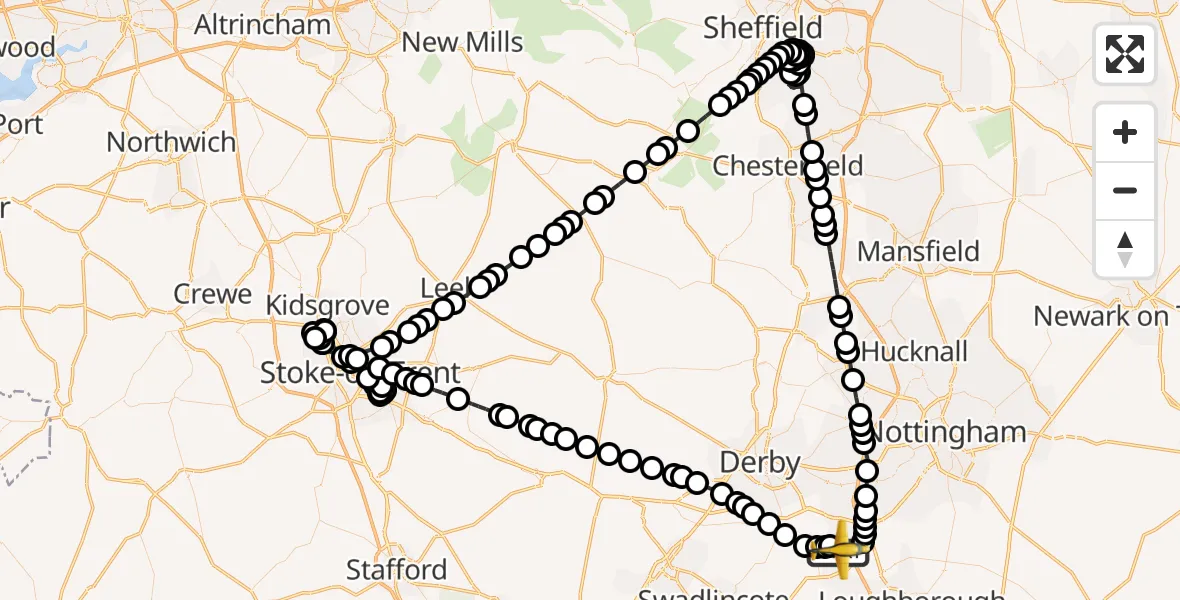 Flight route Police Aircraft East Midlands Airport - East Midlands Airport, 19 July 2026, 18:03