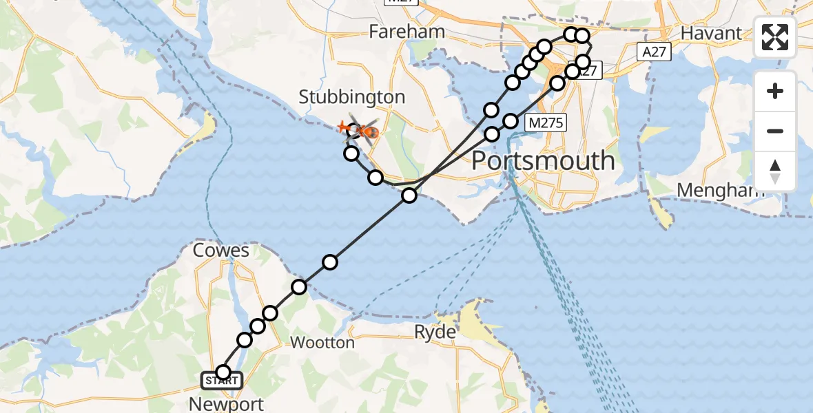 Flight route Coastguard Helicopter St Marys Hospital Isle Of Wight - Solent Airport, 19 July 2026, 18:11