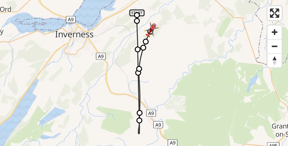 Flight route Air Ambulance Helicopter Tornagrain - Croy, 19 July 2026, 19:14