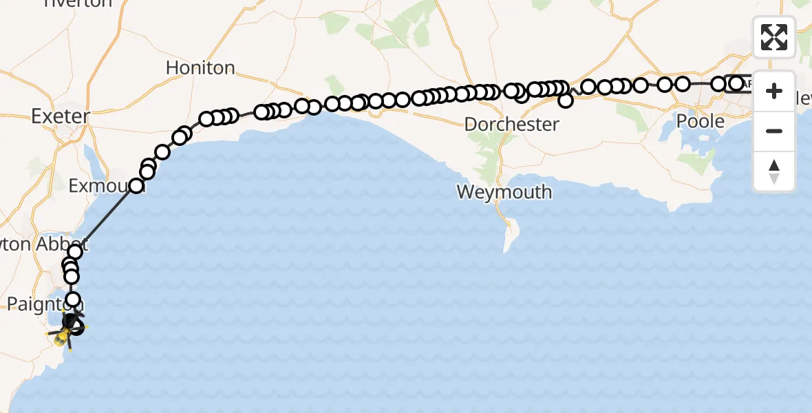 Flight route Police Helicopter Parley Cross - Brixham, 19 July 2026, 19:33