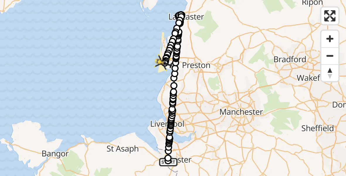 Flight route Police Helicopter Hawarden Airport - Blackpool Airport, 19 July 2026, 20:37