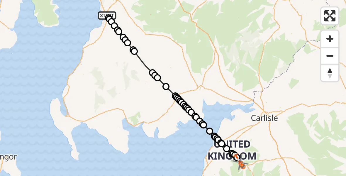 Flight route Coastguard Helicopter Glasgow Prestwick Airport - Bassenthwaite Lake, 19 July 2026, 20:39