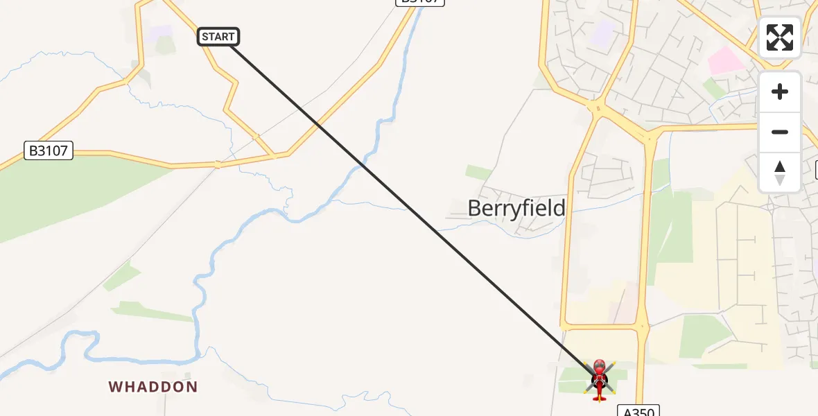 Flight route Air Ambulance Helicopter Broughton Gifford - Wiltshire Air Ambulance, 19 July 2026, 22:17