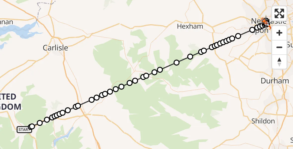 Flight route Coastguard Helicopter Keswick - Haymarket, 19 July 2026, 22:21