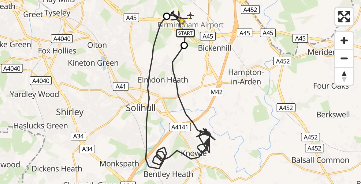 Flight route Police Helicopter Birmingham Airport - Birmingham Airport, 19 July 2026, 22:54